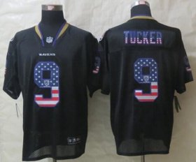 Wholesale Cheap Nike Ravens #9 Justin Tucker Black Men\'s Stitched NFL Elite USA Flag Fashion Jersey