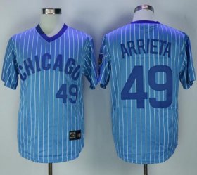 Wholesale Cheap Cubs #49 Jake Arrieta Blue(White Strip) Cooperstown Throwback Stitched MLB Jersey