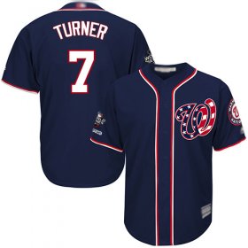 Wholesale Cheap Nationals #7 Trea Turner Navy Blue Cool Base 2019 World Series Champions Stitched Youth MLB Jersey
