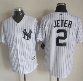 Wholesale Cheap Yankees #2 Derek Jeter White Strip New Cool Base Stitched MLB Jersey