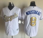 Wholesale Cheap Royals #8 Mike Moustakas White New Cool Base 2015 World Series Champions Gold Program Stitched MLB Jersey