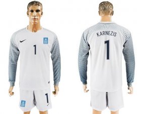 Wholesale Cheap Greece #1 Karnezis White Goalkeeper Long Sleeves Soccer Country Jersey