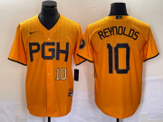 Wholesale Cheap Men's Pittsburgh Pirates #10 Bryan Reynolds Number Gold 2023 City Connect Stitched Jersey2