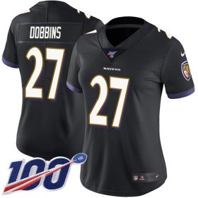 Wholesale Cheap Nike Ravens #27 J.K. Dobbins Black Alternate Women\'s Stitched NFL 100th Season Vapor Untouchable Limited Jersey
