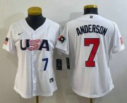 Cheap Women's USA Baseball #7 Tim Anderson Number 2023 White World Classic Stitched Jerseys