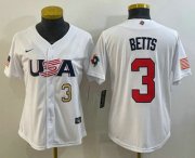 Cheap Women's USA Baseball #3 Mookie Betts Number 2023 White World Classic Replica Stitched Jersey