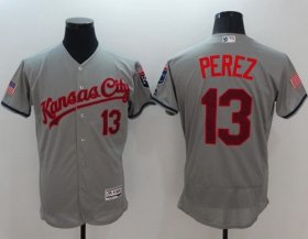 Wholesale Cheap Royals #13 Salvador Perez Grey Fashion Stars & Stripes Flexbase Authentic Stitched MLB Jersey