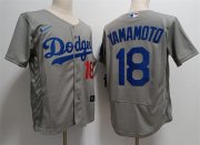 Cheap Mens Los Angeles Dodgers #18 Yoshinobu Yamamoto Nike Grey Road FlexBase Player Jersey
