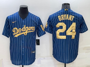 Wholesale Men's Los Angeles Dodgers #24 Kobe Bryant Navy Blue Gold Pinstripe Stitched MLB Cool Base Nike Jersey
