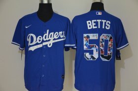 Wholesale Cheap Men\'s Los Angeles Dodgers #50 Mookie Betts Blue Unforgettable Moment Stitched Fashion MLB Cool Base Nike Jersey