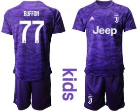Wholesale Cheap Juventus #77 Buffon Purple Goalkeeper Kid Soccer Club Jersey