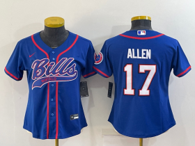 Wholesale Cheap Women\'s Buffalo Bills #17 Josh Allen Blue With Patch Cool Base Stitched Baseball Jersey