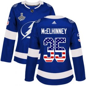 Cheap Adidas Lightning #35 Curtis McElhinney Blue Home Authentic USA Flag Women\'s 2020 Stanley Cup Champions Stitched NHL Jersey