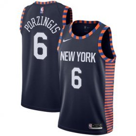 Wholesale Cheap Men\'s Nike New York Knicks #6 Kristaps Porzingis Navy Blue 2018-19 City Edition Jersey