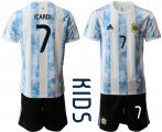 Wholesale Cheap Youth 2020-2021 Season National team Argentina home white 7 Soccer Jersey