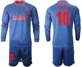 Wholesale Cheap Men 2020-2021 club Atletico Madrid away long sleeves 10 blue Soccer Jerseys