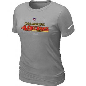 Wholesale Cheap Women\'s Nike San Francisco 49ers 2012 NFC Conference Champions Trophy Collection Long T-Shirt Light Grey
