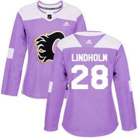 Wholesale Cheap Adidas Flames #28 Elias Lindholm Purple Authentic Fights Cancer Women\'s Stitched NHL Jersey
