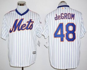Wholesale Cheap Mets #48 Jacob DeGrom White(Blue Strip) Cool Base Cooperstown 25TH Stitched MLB Jersey