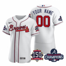 Wholesale Cheap Men\'s White Atlanta Braves ACTIVE PLAYER Custom 2021 World Series Champions With 150th Anniversary Flex Base Stitched Jersey