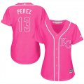 Wholesale Cheap Royals #13 Salvador Perez Pink Fashion Women's Stitched MLB Jersey