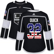 Wholesale Cheap Adidas Kings #32 Jonathan Quick Black Home Authentic USA Flag Women's Stitched NHL Jersey