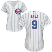 Wholesale Cheap Cubs #9 Javier Baez White(Blue Strip) Home Women's Stitched MLB Jersey