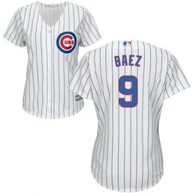 Wholesale Cheap Cubs #9 Javier Baez White(Blue Strip) Home Women\'s Stitched MLB Jersey