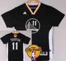 Wholesale Cheap Men's Golden State Warriors #11 Klay Thompson Black Short-Sleeved 2017 The NBA Finals Patch Jersey