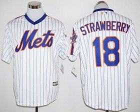 Wholesale Cheap Mets #18 Darryl Strawberry White(Blue Strip) Cool Base Cooperstown 25TH Stitched MLB Jersey