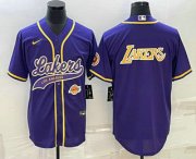 Cheap Men's Los Angeles Lakers Purple Big Logo With Patch Cool Base Stitched Baseball Jerseys