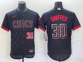 Wholesale Cheap Men\'s Cincinnati Reds #30 Ken Griffey Jr Number Black 2023 City Connect Flex Base Stitched Jersey 1