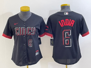 Wholesale Cheap Women's Cincinnati Reds #6 Jonathan India Number Black 2023 City Connect Cool Base Stitched Jersey 1