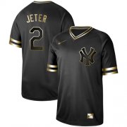 Wholesale Cheap Nike Yankees #2 Derek Jeter Black Gold Authentic Stitched MLB Jersey