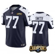 Cheap Men's Dallas Cowboys #77 Tyron Smith Navy White 2023 F.U.S.E. NFC East Champions Patch Football Stitched Jersey