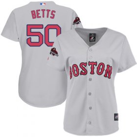 Wholesale Cheap Red Sox #50 Mookie Betts Grey Road 2018 World Series Champions Women\'s Stitched MLB Jersey