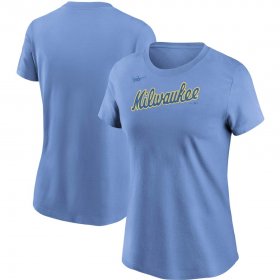 Wholesale Cheap Milwaukee Brewers Nike Women\'s Cooperstown Collection Wordmark T-Shirt Powder Blue