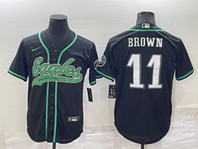 Wholesale Cheap Men\'s Philadelphia Eagles #11 AJ Brown Black Stitched Cool Base Nike Baseball Jersey
