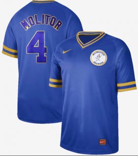 Wholesale Cheap Nike Brewers #4 Paul Molitor Royal Authentic Cooperstown Collection Stitched MLB Jersey