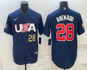 Cheap Men\'s USA Baseball #28 Nolan Arenado Number 2023 Navy World Baseball Classic Stitched Jerseys