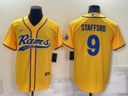 Wholesale Cheap Men's Los Angeles Rams #9 Matthew Stafford Yellow Cool Base Stitched Baseball Jersey