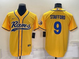 Wholesale Cheap Men\'s Los Angeles Rams #9 Matthew Stafford Yellow Cool Base Stitched Baseball Jersey