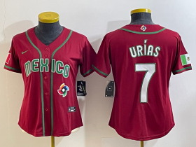 Cheap Women\'s Mexico Baseball #7 Julio Urias Number 2023 Red World Baseball Classic Stitched Jersey13