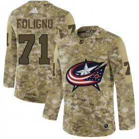 Wholesale Cheap Adidas Blue Jackets #71 Nick Foligno Camo Authentic Stitched NHL Jersey