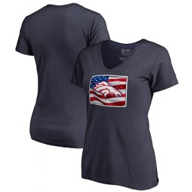 Wholesale Cheap Women\'s Denver Broncos NFL Pro Line by Fanatics Branded Navy Banner State V-Neck T-Shirt