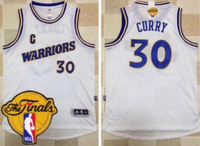 Wholesale Cheap Men\'s Warriors #30 Stephen Curry White New Throwback 2017 The Finals Patch Stitched NBA Jersey