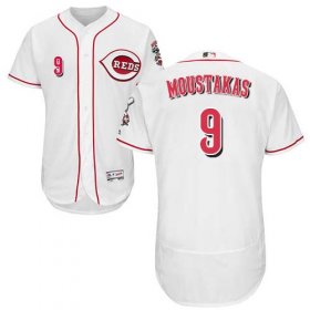 Wholesale Cheap Reds #9 Mike Moustakas White Flexbase Authentic Collection Stitched MLB Jersey