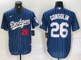 Cheap Mens Los Angeles Dodgers #26 Tony Gonsolin Navy Blue Pinstripe Stitched MLB Cool Base Nike Jersey