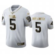 Wholesale Cheap Carolina Panthers #5 Teddy Bridgewater Men's Nike White Golden Edition Vapor Limited NFL 100 Jersey