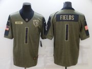 Wholesale Cheap Men's Chicago Bears #1 Justin Fields 2021 Olive Salute To Service Limited Stitched Jersey